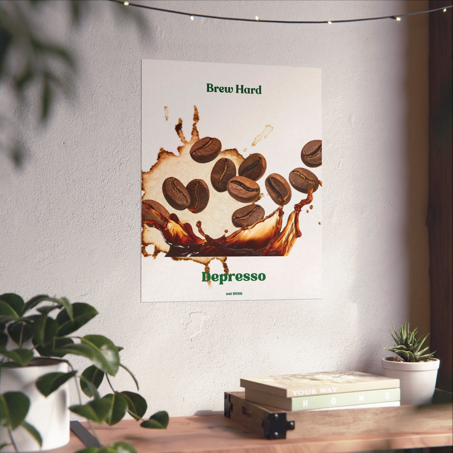 Brew Hard — Depresso Coffee Movie Poster | Funny Coffee Art Print