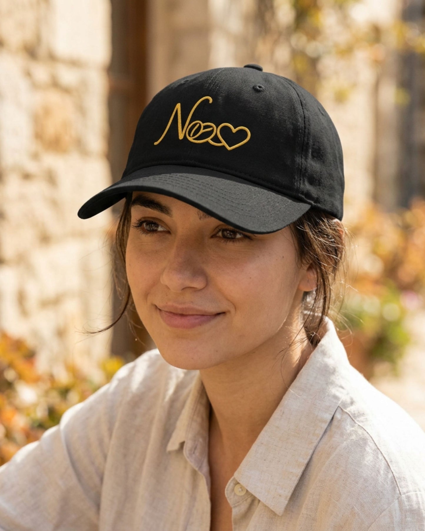 Depresso Junior Embroidered Logo Cap, black kids baseball cap with gold N heart embroidery