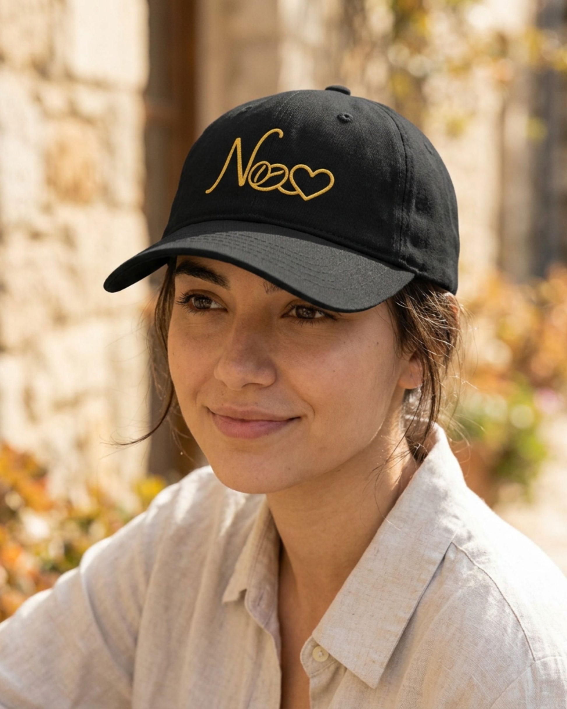 Depresso Junior Embroidered Logo Cap, black kids baseball cap with gold N heart embroidery