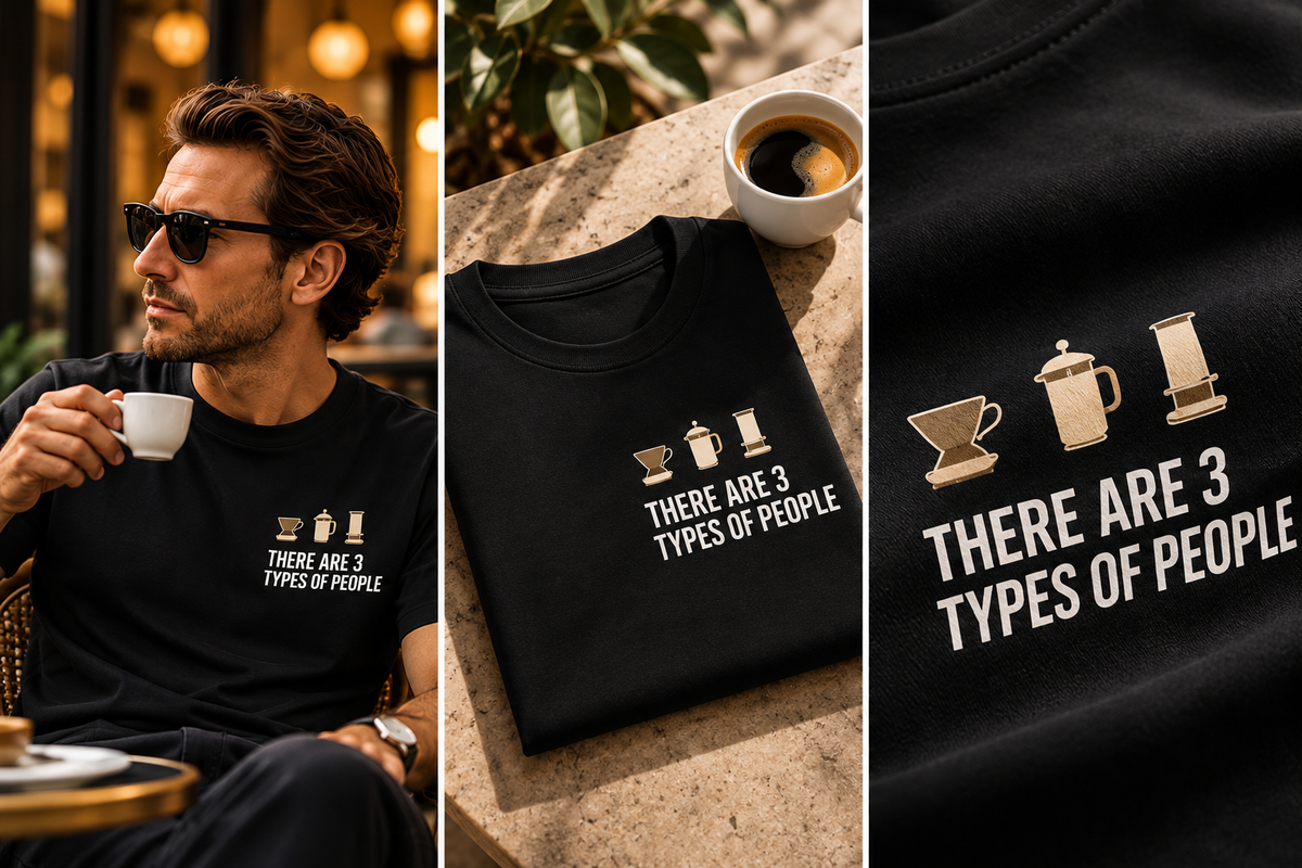 Funny Coffee Brewing Method T-Shirt — There Are 3 Types of People | Depresso