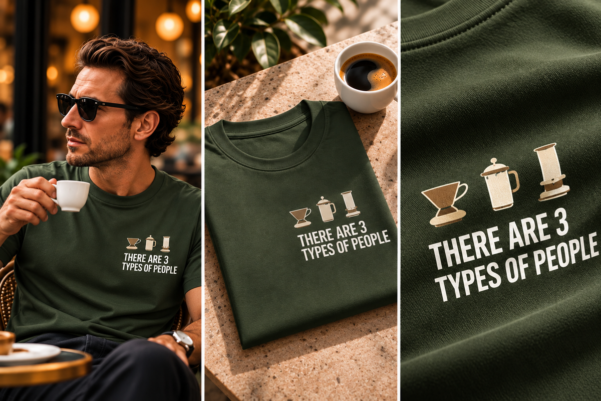 Funny Coffee Brewing Method T-Shirt — There Are 3 Types of People | Depresso