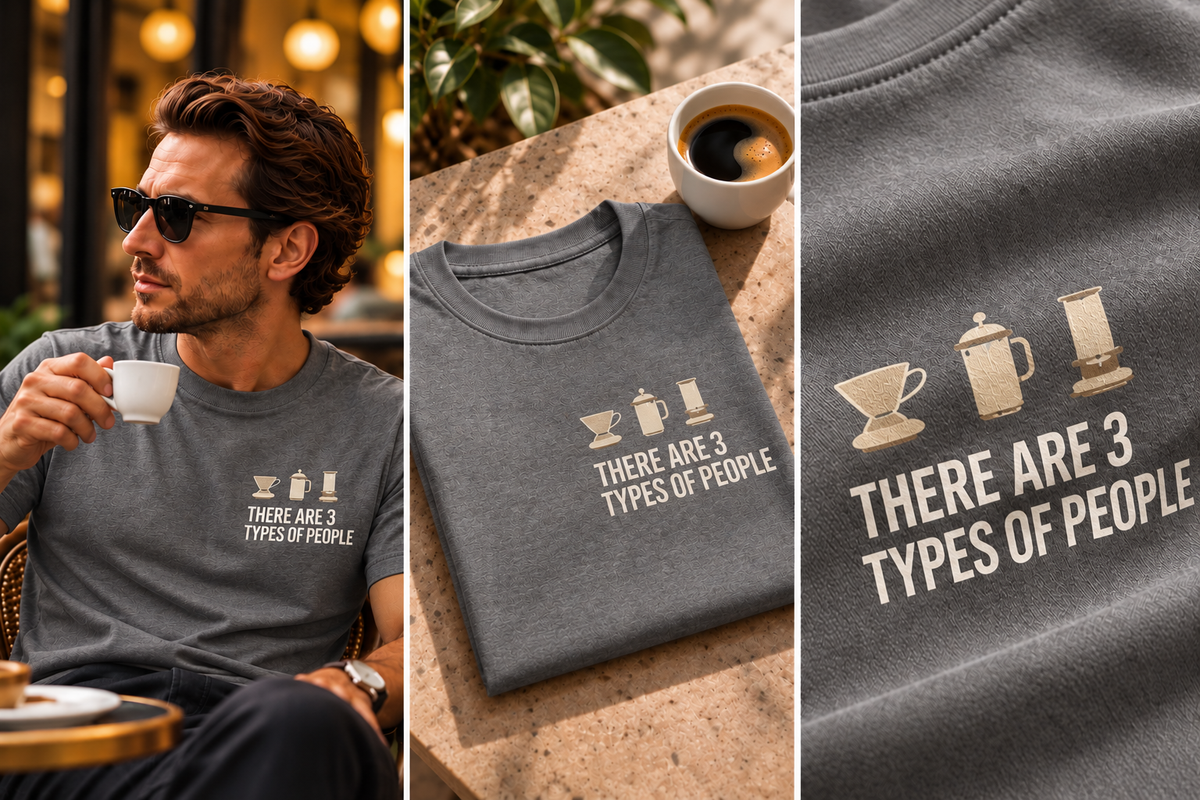 Funny Coffee Brewing Method T-Shirt — There Are 3 Types of People | Depresso