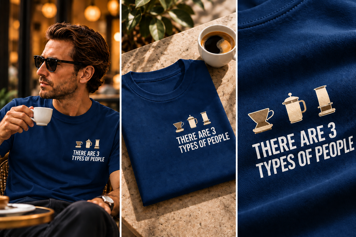 Funny Coffee Brewing Method T-Shirt — There Are 3 Types of People | Depresso