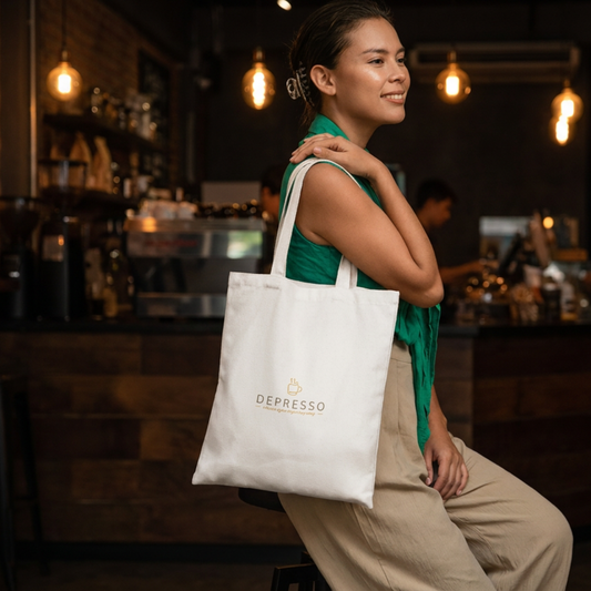 Depresso Cotton Canvas Tote Bag — Coffee for People Who Feel Things Deeply