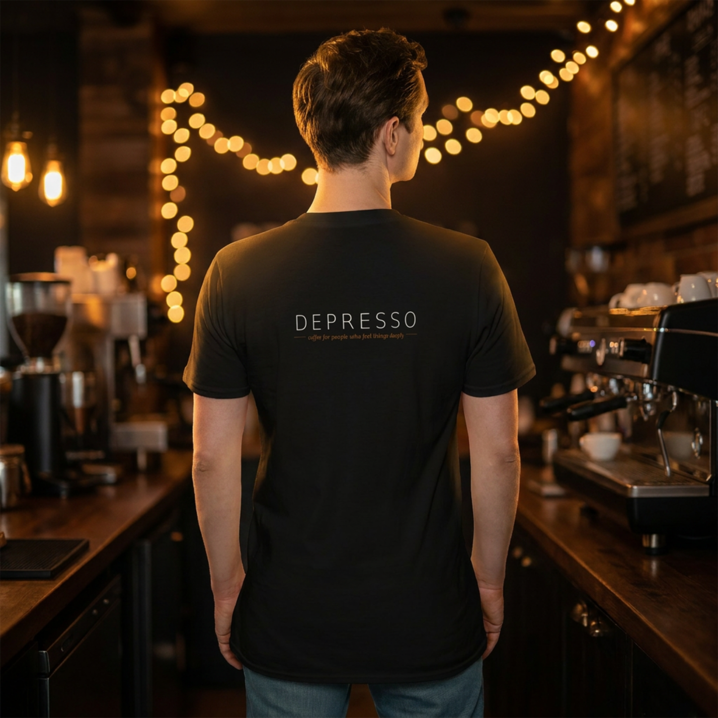Depresso Unisex T-Shirt — Coffee for People Who Feel Things Deeply