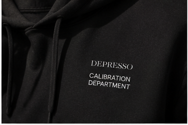 Black Depresso Calibration Department hoodie detail