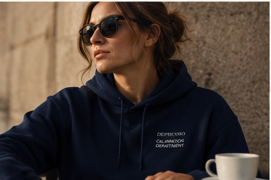 Navy Depresso Calibration Department hoodie lifestyle