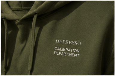 Olive Depresso Calibration Department hoodie detail