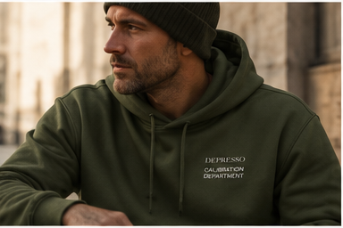 Olive Depresso Calibration Department hoodie lifestyle